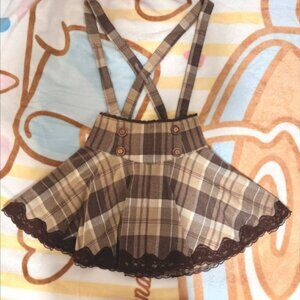 liz lisa brown plaid skirt w/ suspenders